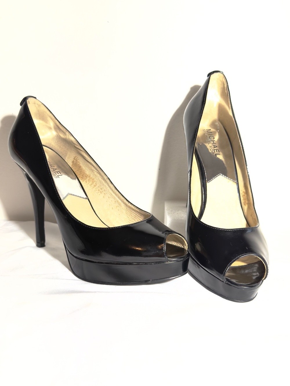 Michael Kors Black Patent Peep-Toe Platform Heels